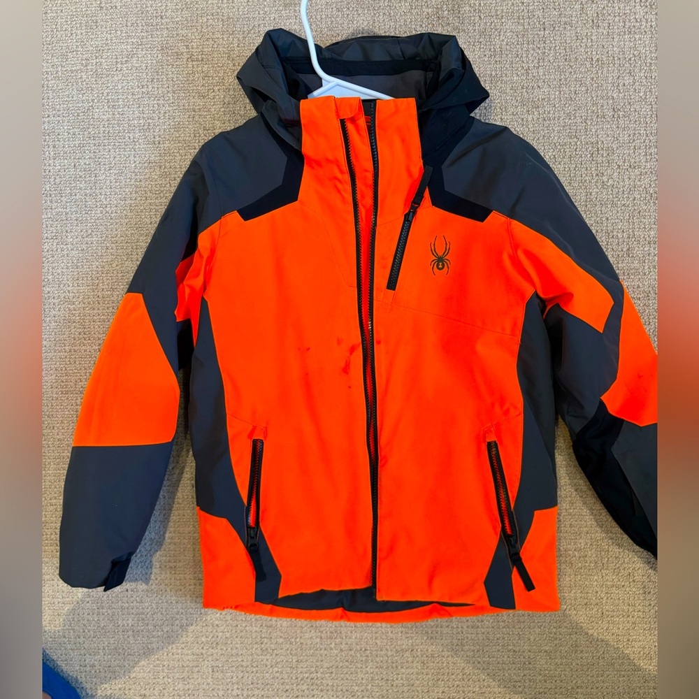 Spyder Orange and Black Puffer Jacket with High Collar